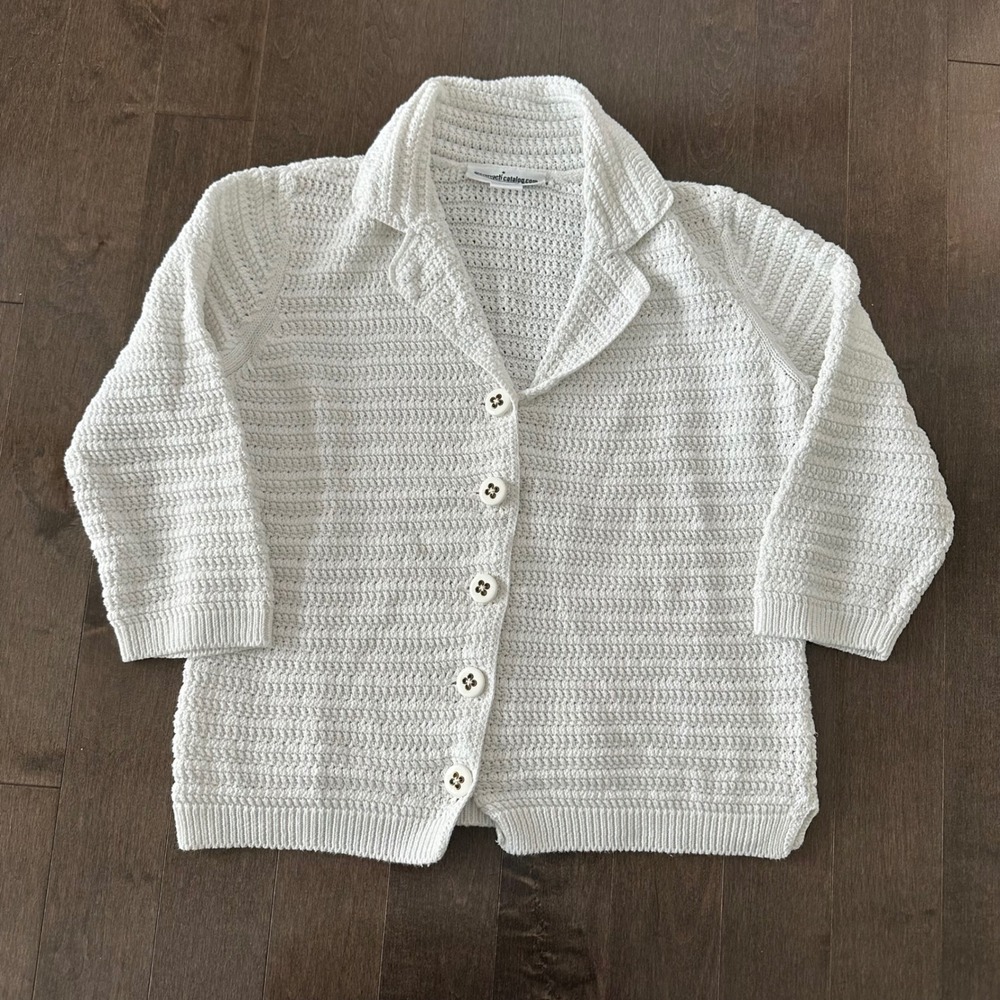 Vintage Serengeti Open Knit 3/4 Cardigan Sweater Coastal‎ Nautical White M